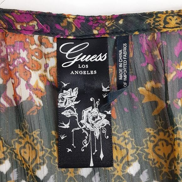 Guess Y2K Sheer Gypsy Blouse Puff Sleeve Womens S Bohemian Paisley Free Spirit - Picture 4 of 8